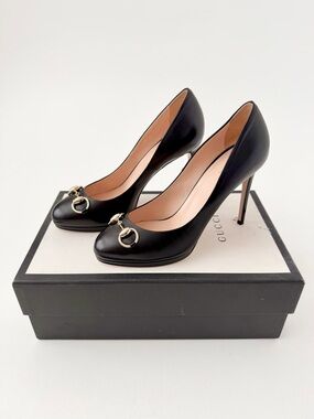 GUCCI | Horsebit Platform Pumps Black Leather High Heels EU 38